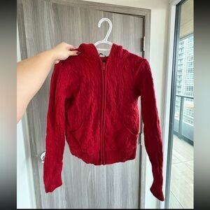 Brandy Melville Red Cable Knit Sweater with Hood